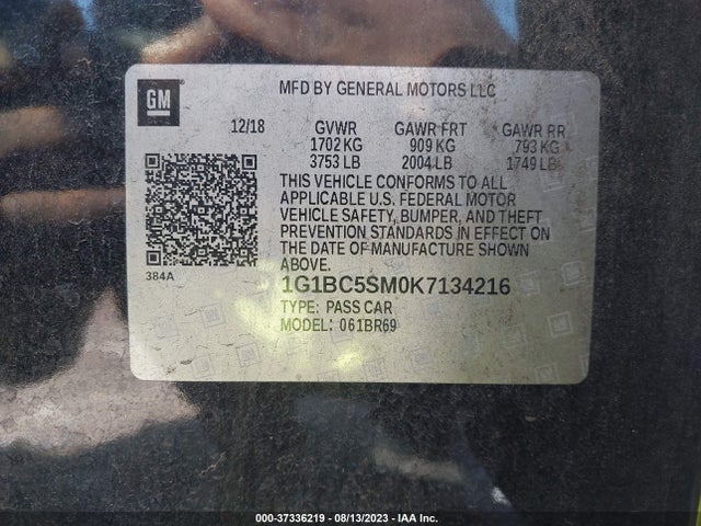 Chevrolet CRUZE LS 2019 1G1BC5SM0K7134216 Image 9