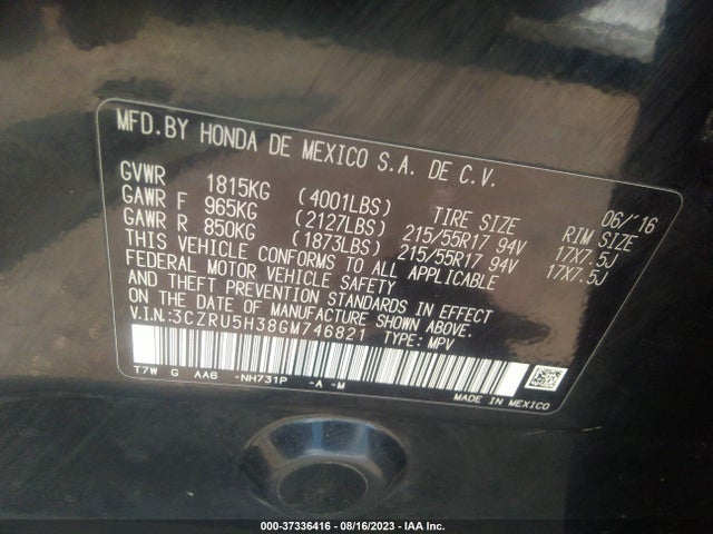 Honda HR-V LX 2016 3CZRU5H38GM746821 Image 9