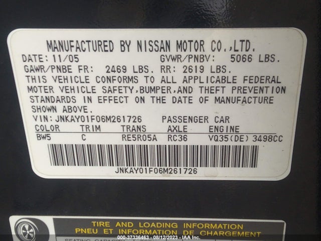 2006 INFINITI M35 VIN: JNKAY01F06M261726