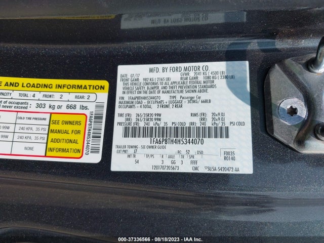 Ford Mustang Ecoboost 2017 1FA6P8TH4H5344070 Image 9