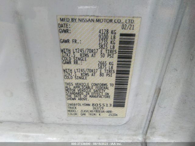 1N6BF0LY0MN805513 Nissan Nv Cargo Sv