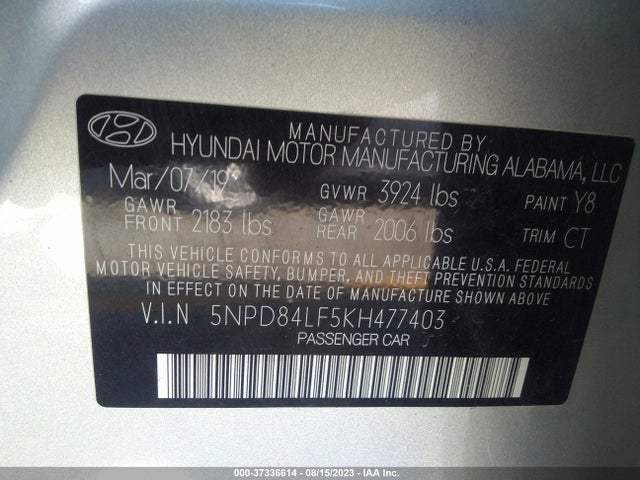 Hyundai ELANTRA SEL 2019 5NPD84LF5KH477403 Image 9
