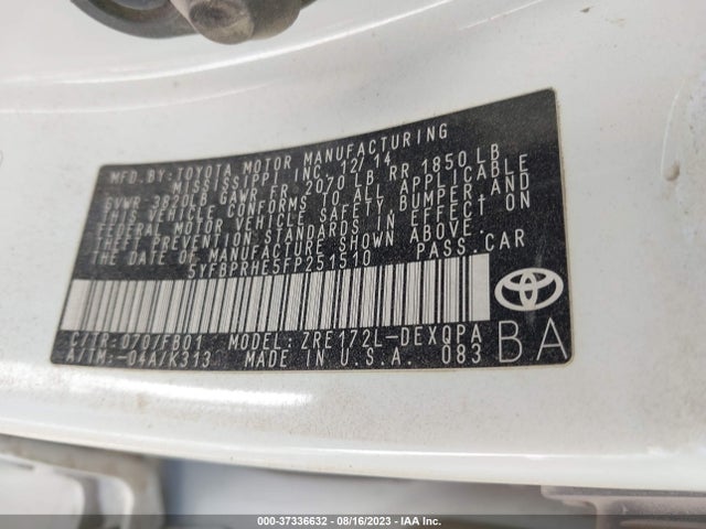 Toyota Corolla Le Eco 2015 5YFBPRHE5FP251510 Image 15