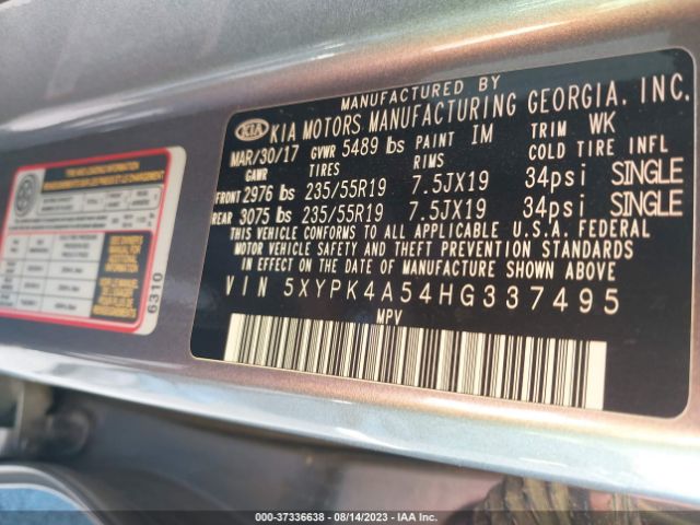 5XYPK4A54HG337495 KIA Sorento Sx V6