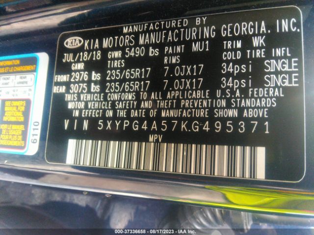 5XYPG4A57KG495371 KIA Sorento Lx V6