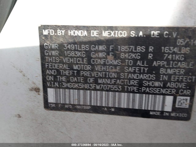 Honda FIT EX 2015 3HGGK5H83FM707553 Image 9