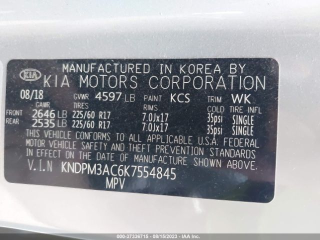 KNDPM3AC6K7554845 KIA Sportage Lx