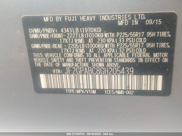 JF2GPABC8GH205439 Subaru Crosstrek 2.0i Premium