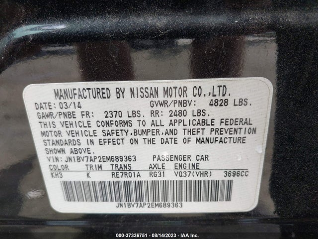 2014 INFINITI Q50 PREMIUM VIN: JN1BV7AP2EM689363