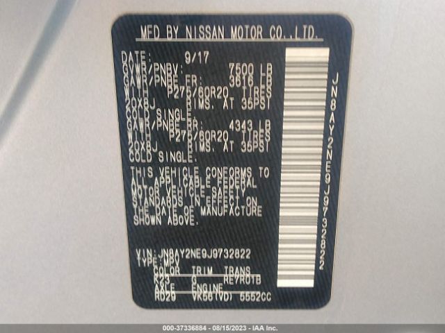 JN8AY2NE9J9732822 Nissan Armada Platinum