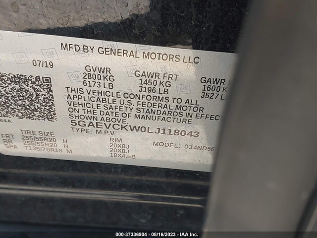 2020 BUICK ENCLAVE AVENIR VIN: 5GAEVCKW0LJ118043