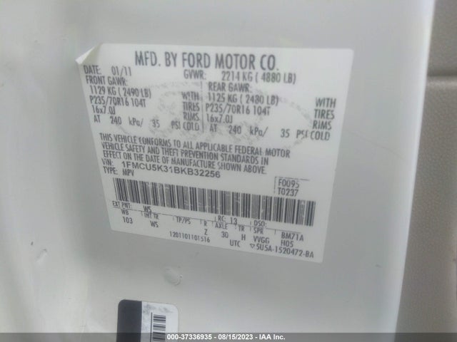 2011 FORD ESCAPE HYBRID VIN: 1FMCU5K31BKB32256
