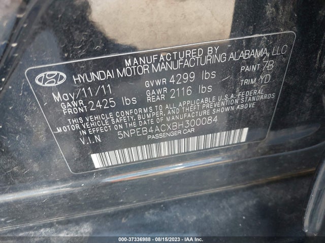 2011 HYUNDAI SONATA GLS PZEV VIN: 5NPEB4ACXBH300084