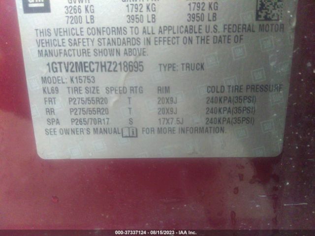 1GTV2MEC7HZ218695 GMC Sierra 1500 Sle
