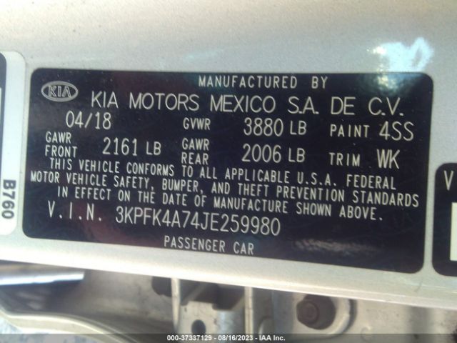 3KPFK4A74JE259980 KIA FORTE LX
