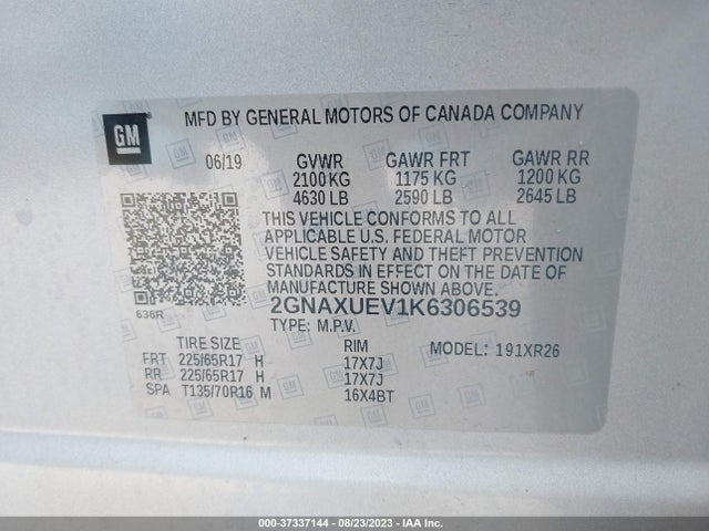 Chevrolet EQUINOX LT 2019 2GNAXUEV1K6306539 Image 9