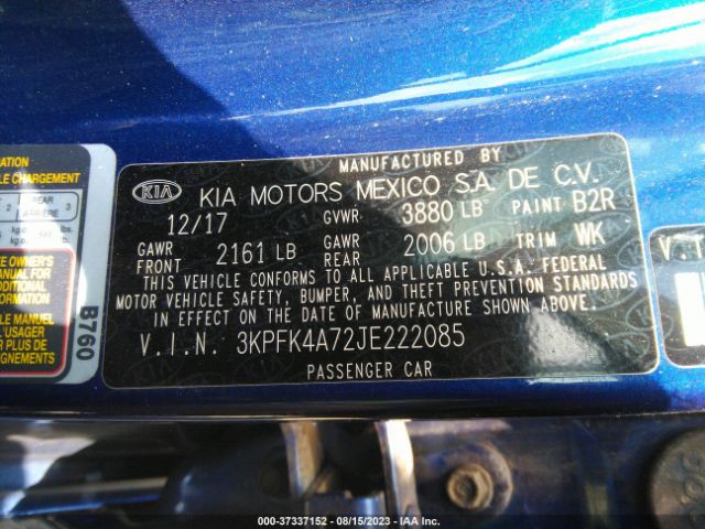 3KPFK4A72JE222085 KIA FORTE LX