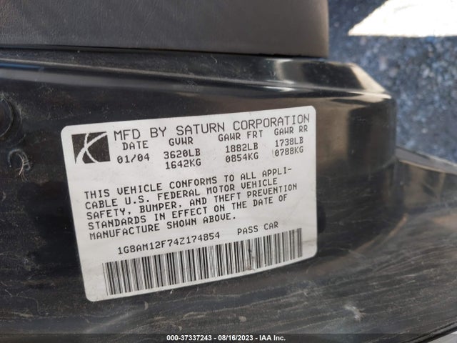 2004 SATURN ION ION 2 VIN: 1G8AM12F74Z174854