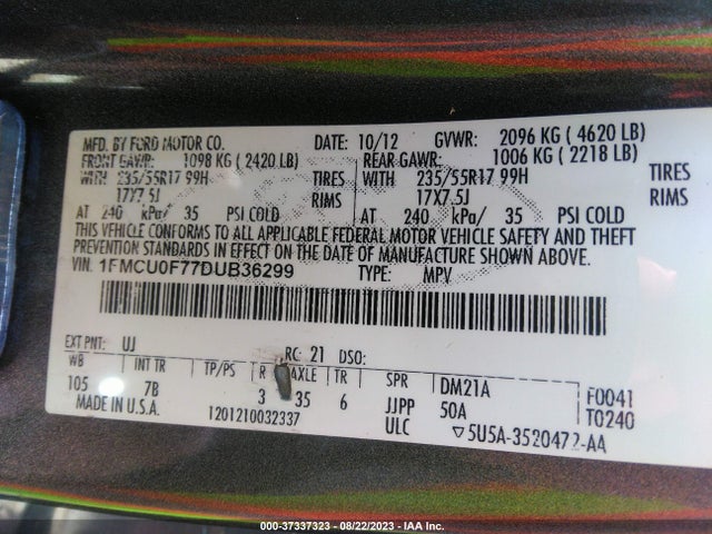 2013 FORD ESCAPE S VIN: 1FMCU0F77DUB36299