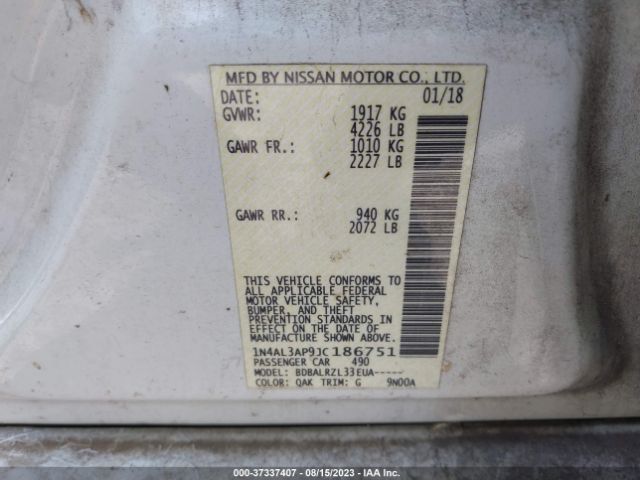 1N4AL3AP9JC186751 Nissan Altima 2.5 Sl