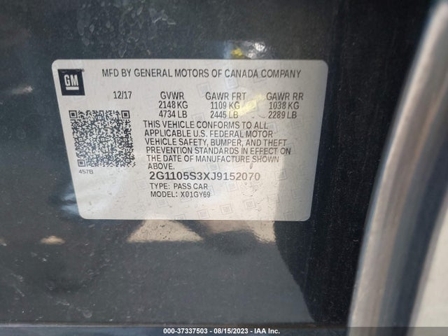 Chevrolet IMPALA LT 2018 2G1105S3XJ9152070 Image 9
