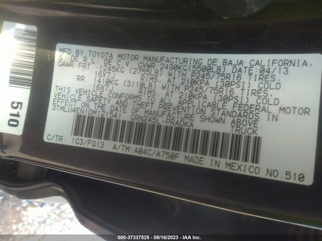 2013 TOYOTA TACOMA VIN: 3TMLU4EN1DM121541