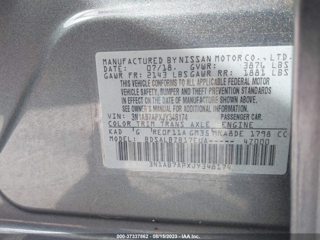 Nissan SENTRA S 2018 3N1AB7APXJY348174 Image 10