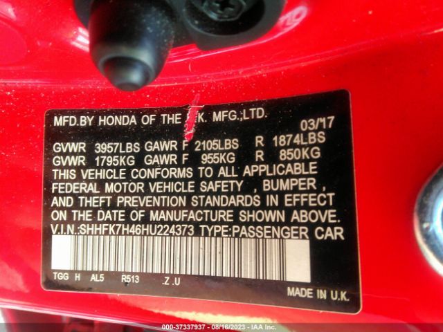SHHFK7H46HU224373 Honda Civic Hatchback Sport