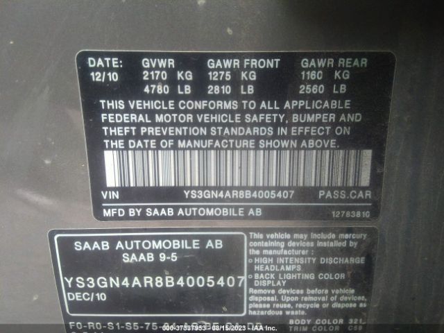 2011 SAAB 9-5 YS3GN4AR8B4005407 Photo 8