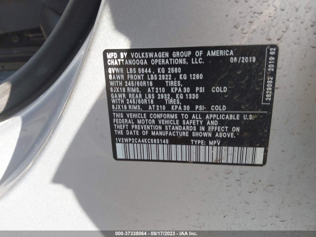 1V2WP2CA4KC583145 Volkswagen Atlas 2.0t Se W/technology