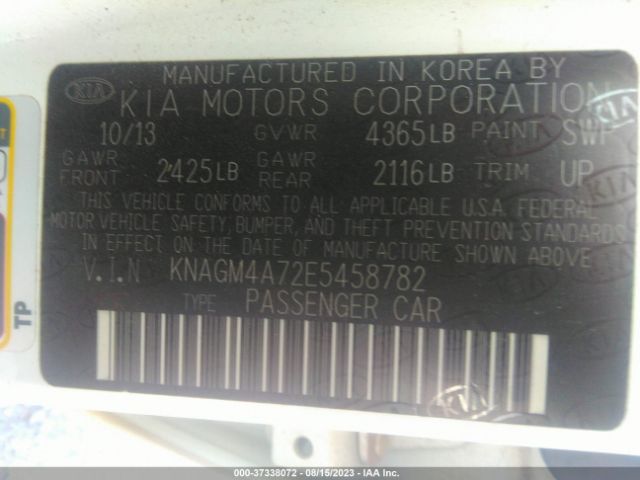 KNAGM4A72E5458782 KIA Optima Lx