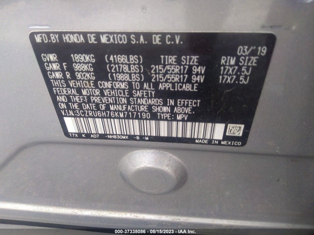 Honda Hr-v Ex-l 2019 3CZRU6H76KM717190 Image 9