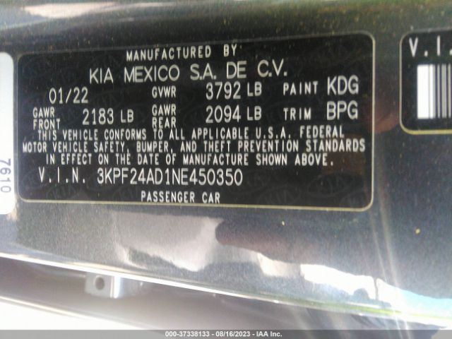 3KPF24AD1NE450350 KIA Forte Lxs