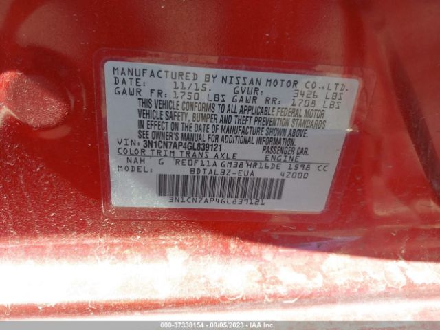 3N1CN7AP4GL839121 Nissan VERSA SV