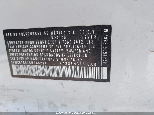 3VWC57BU1KM140224 Volkswagen Jetta S/se/r-line