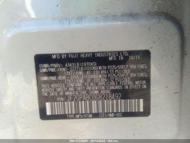 JF2GPABC0G8218492 Subaru Crosstrek Premium