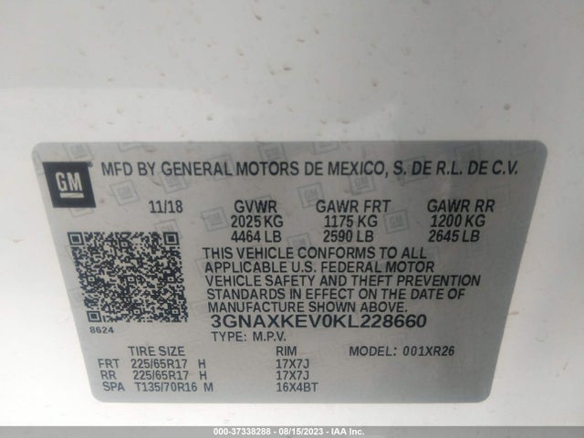 Chevrolet EQUINOX LT 2019 3GNAXKEV0KL228660 Image 15