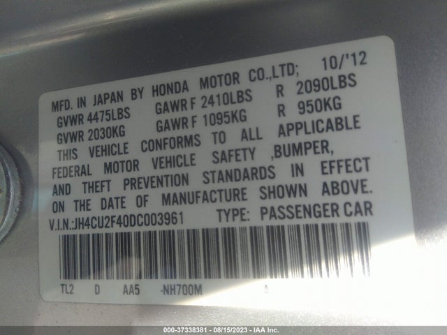 Aukcja sprzedaży 2013 Acura Tsx, vin: JH4CU2F40DC003961, numer aukcji: 37338381