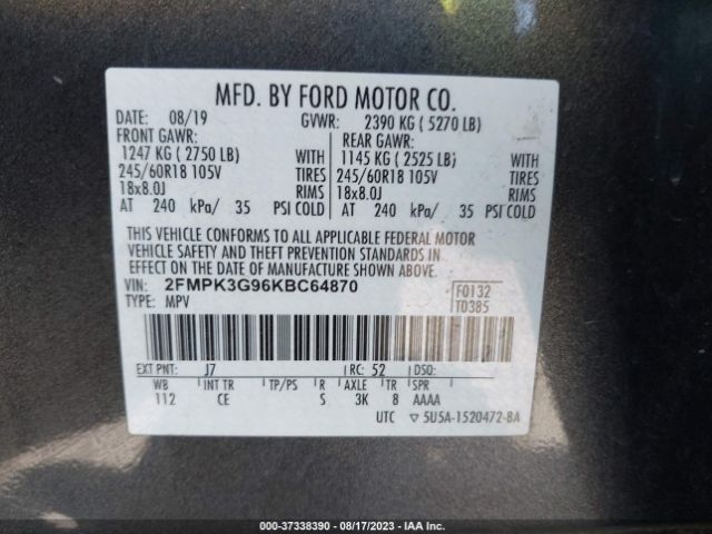 2FMPK3G96KBC64870 Ford EDGE SE