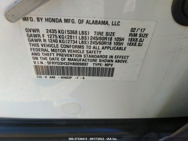 5FRYD3H32HB009897 Acura MDX
