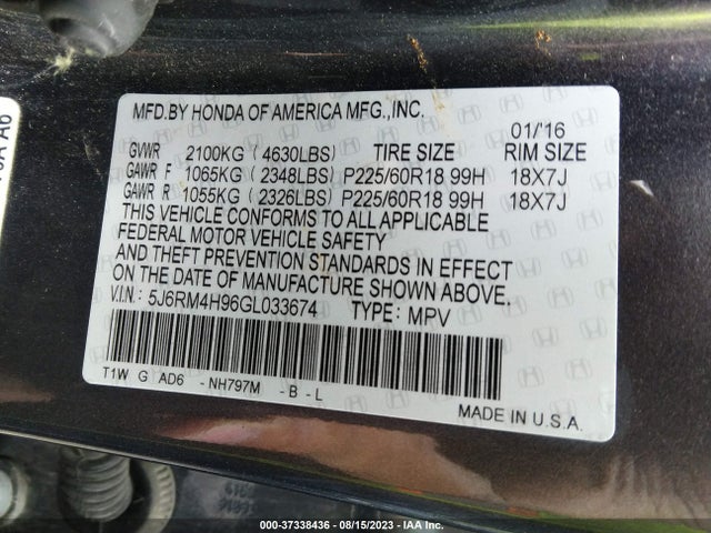 Honda Cr-v Touring 2016 5J6RM4H96GL033674 Image 9