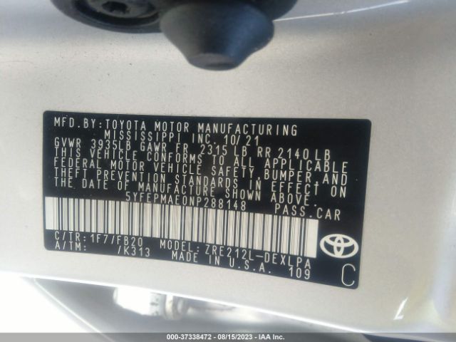 5YFEPMAE0NP288148 Toyota COROLLA LE