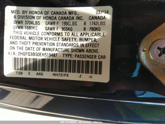2014 HONDA CIVIC COUPE LX VIN: 2HGFG3B50EH519487
