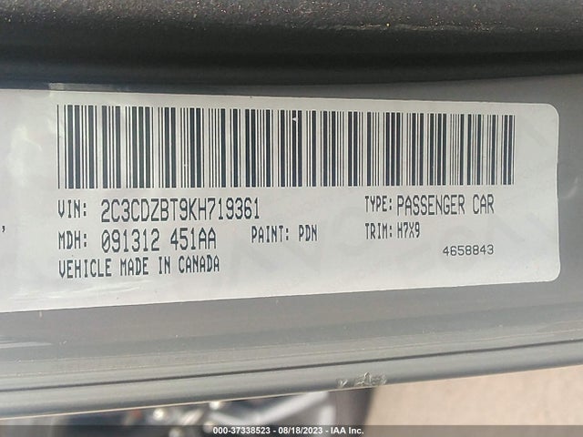 2019 DODGE CHALLENGER R/T VIN: 2C3CDZBT9KH719361