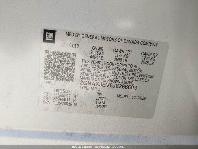 Chevrolet EQUINOX LT 2018 2GNAXJEV6J6266603 Image 9