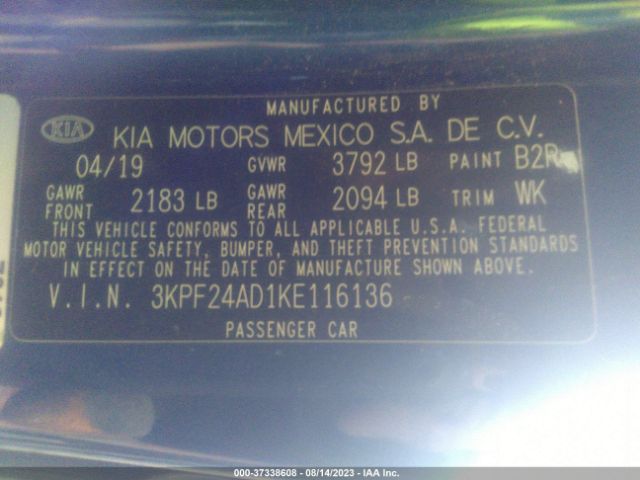 3KPF24AD1KE116136 KIA Forte Lxs