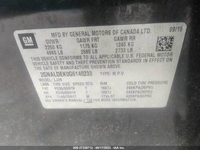 Chevrolet Equinox Ltz 2016 2GNALDEK0G6140233 Image 15