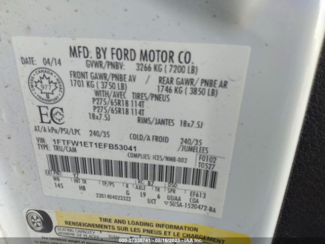 1FTFW1ET1EFB53041 Ford F-150 Xl/xlt/fx4/lariat