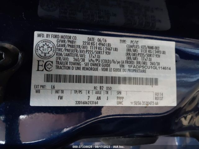 1FADP5CU1GL114614 Ford C-max Energi Sel