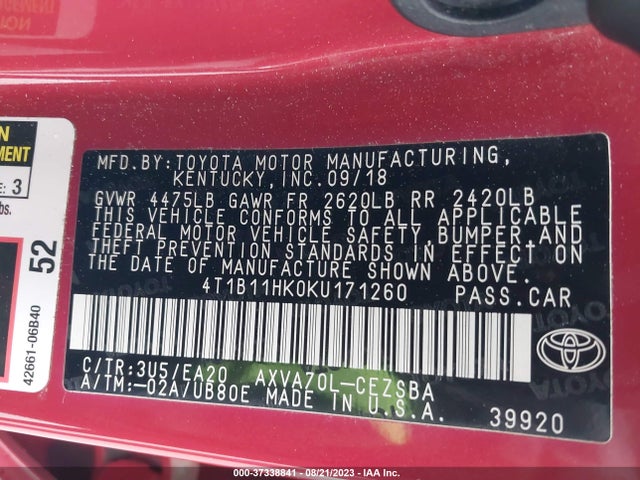 Toyota CAMRY SE 2019 4T1B11HK0KU171260 Image 9